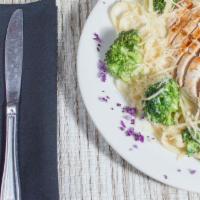 Chicken & Broccoli Linguine · Served in an herb cream sauce with Parmesan cheese