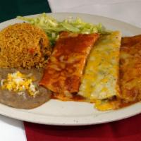Red Beef Enchilada, Ranchera Chicken Enchilada & Green Cheese Enchilada · Made specially for those with a love of enchiladas.