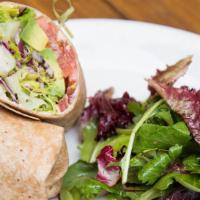 Veggie Wrap · House hummus, alfalfa sprouts, roma tomatoes, avocado, red cabbage, red onions, olive oil, l...