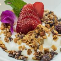Yogurt Parfait [Gluten Free] · Fresh Mixed Berry, Organic Straus Yogurt, Honey, Gluten Free Granola Drizzled with Coconut C...