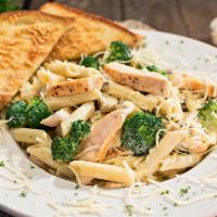Chicken & Broccoli Pasta · Perkos Cafe favorite: Tender chicken, broccoli, sautéed mushrooms, spinach and penne pasta t...