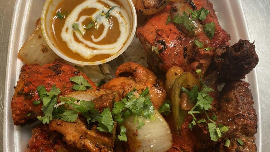 Curry Stop Mix Grill · Chicken Tandoori, Chicken Tikka, Seekh Kabab, Lamb Tender.