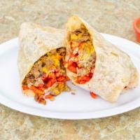 Hot Cheetos Burrito · Served with Carne Asada, Hot Cheetos, Guacamole, Sour Cream, and Nacho Cheese