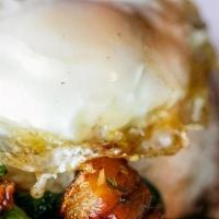 Chinese Broccoli · Chinese broccoli, Thai chilis, garlic, and jasmine rice with a fried egg.