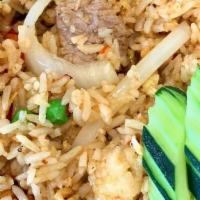 House Fried Rice · Stir fried Thai jasmine rice, peas and carrots, with your choice of protein.