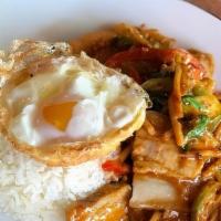Pad Cha · Crispy fried fish fillet, spicy sauce, eggplant, young green peppercorns, bell pepper, onion...