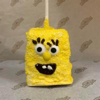 Spongebob Rice Krispie Treat · rice krispie treat dipped in white chocolate rolled in yellow sprinkles with sugar eyes and ...