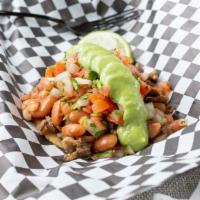 House Taco · Your choice of meat, beans, pico de gallo, and guacamole.