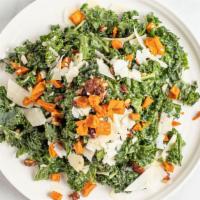 Tuscan Kale Salad · Gluten-free. Thinly sliced kale, diced roasted yams, walnuts, Asiago cheese, leo’s lemon vin...