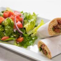 Maanik Pita · Beef sausage with hummus, tomatoes, onions and parsley. (Contains pine nuts). Each served wi...