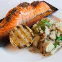 Wood Oven Roasted Cedar Salmon  · 7 oz. Salmon Cooked in our Wood Oven on a Cedar Plank, served with Roasted Fennel