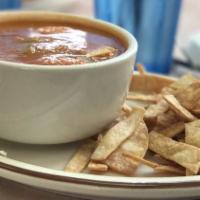 Tortilla Soup · Fresco Cheese and avocado served with tortilla chips.