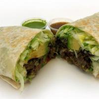 Burrito · Choice of meat, beans, lettuce, tomato, cilantro, onion & avocado.