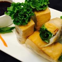 Tofu Mushroom Roll · Tofu, mushroom, lettuce, mint wrapped in rice paper served with peanut sauce **CONTAINS PEAN...