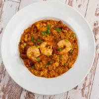 Jambalaya · A bayou classic made with rice, blackened chicken, andouille sausage, crawfish tail meat and...