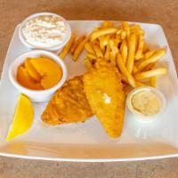 Fish & Chips Dinner · Served with bar-b-q beans, coleslaw, French fries and garlic toast.