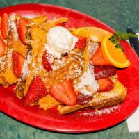 Flaky French Toast · Dipped in Corn Flakes W/ Strawberry Cream Cheese Filling or Apple Cinnamon Flakes W/ Apple P...