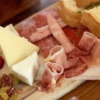 Artisan Cheese & Cured Meat Board · Aged cheeses and cured meats, seasonal garnishes, marinated olives, mustard, grilled rustic ...