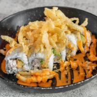 *Roll No. 14 · Shrimp tempura, tuna, crab mix, avocado, deep fried onion.