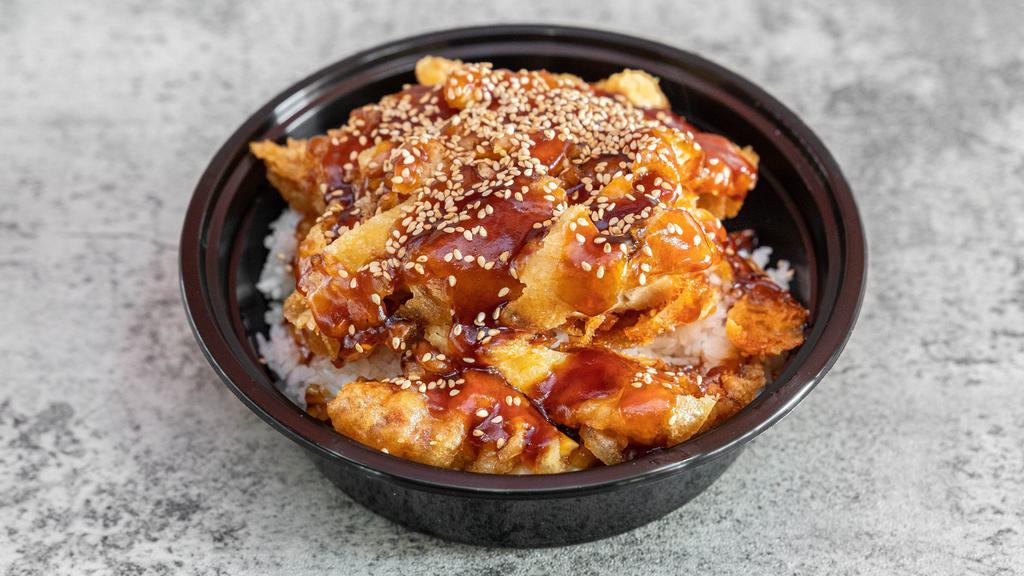 Sesame Chicken Bowl · tempura battered deep fried Chicken breast and rice with teriyaki sauce