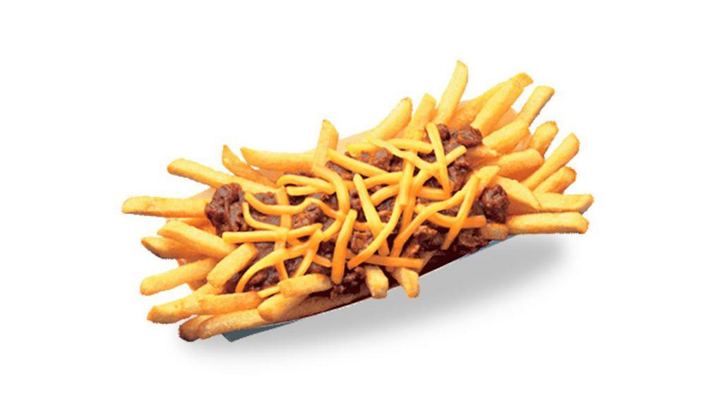 Chili Cheese Fries · A medium order of fries, topped with warm chili and shredded cheddar cheese.