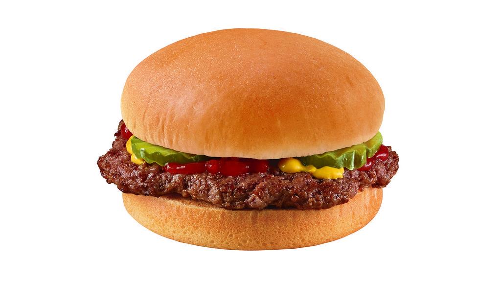 Hamburger Kids' Meal · One 100% beef patty, pickles, ketchup and mustard, served on a warm toasted bun.