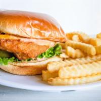 Chicken Sandwich · Served hot or cold on a French roll, garnished with lettuce, tomato, olives, onion, mustard,...