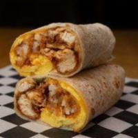 Hot Box Breakfast Burrito · OG Hot Chicken, cheddar cheese, tater tots, chive-scrambled eggs, comeback sauce, and jalape...