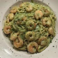 Linguini Pesto With Shrimp · Linguini pasta topped with our homemade pesto sauce.