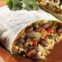 Veggie Burrito · Vegetarian. Flour tortilla filled with whole beans, rice, lettuce, pico de gallo, sour cream...