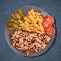 Sizzle Shawarma Dinner · Thinly carved marinated chicken cooked on vertical broiler served with rice, hummus, salad, ...