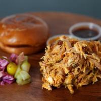Pulled Chicken Sandwiches · Pulled bbq chicken mixed with tangy mustard bbq sauce.