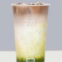 Dirty Matcha Latte · Premium green matcha, espresso, house milk, sweetened to taste.