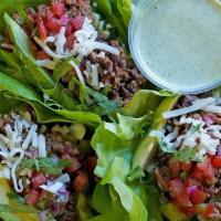 Keto Beef Lettuce Wraps (3) · Grass fed beef, cauliflower, squash, pico de gallo, oaxaca cheese, avocado, cilantro, huacat...