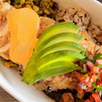 Baja Bowl · (GF, RV) Choice of base. Black beans, sweet corn, avocado, cashew-chipotle sauce, pico de ga...