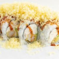 Crunch Roll (8Pcs) · Tempura roll. In; avocado, crab, shrimp tempura. Out; crunch powder / eel sauce.