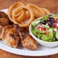 1/2 Chicken, Salad & Side Order Combo · 1/2 chicken, small Greek salad, side order and choice of pita bread or garlic bread.