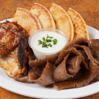 1/4 Chicken & Gyros Combo · 1/4 chicken, gyros and choice of pita bread or garlic bread. Gyros sauce comes on the side.