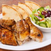 1/2 Chicken & Salad Combo · 1/2 chicken, small Greek salad and choice of pita bread or garlic bread.