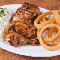 Chicken Dinner (Half Chicken) · Chicken, two side orders and choice of pita bread or garlic bread.