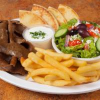 Gyros Plate · Greek Chicken favorite: Served with salad, French fries and pita.
