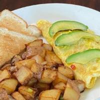 Veggie Omelette · Fresh mushrooms, tomato, onions, bell pepper and jack cheese topped with fresh avocado.