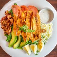 Culver Cobb Salad · Romaine lettuce, tomatoes, avocado, bacon, hard boiled egg, cheese, chopped grilled chicken ...