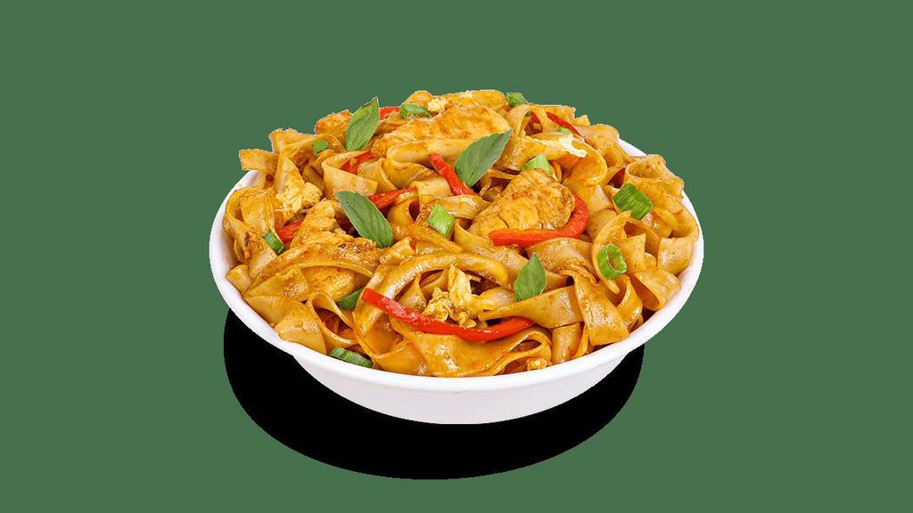 New! Spicy Drunken Noodles · Steamed white meat chicken, rice noodles, red bell peppers, onions, scallions, garlic and chili paste. Tossed in a savory sweet and spicy sauce with fresh basil.
