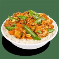 Gf Kung Pao Shrimp · Fresh-cooked, crispy shrimp, garlic, carrots, snap peas, peanuts and chili flakes. Tossed in...