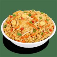 Gf Chicken Fried Rice · Tender, steamed white meat chicken, scallions, scrambled egg, red bell peppers, bean sprouts...