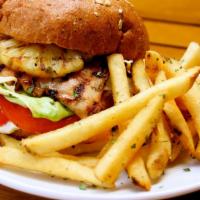 Chicken Sandwich Combo · With fries and drink. All natural chicken breast, crisp lettuce, tomatoes, mayo, homemade is...