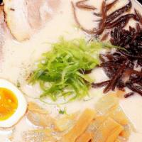 Tonkotsu Ramen · Pork Broth, Chashu, Egg, Green onion, Black mushroom, Bamboo shoot