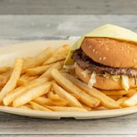 Hamburger · Served with 1000 lettuce tomato onion and pickle.