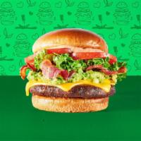 B-L-A-T-Licious Burger · Meatless burger patty, bacon, cheddar cheese, avocado, lettuce, tomato, and Sriracha ranch o...